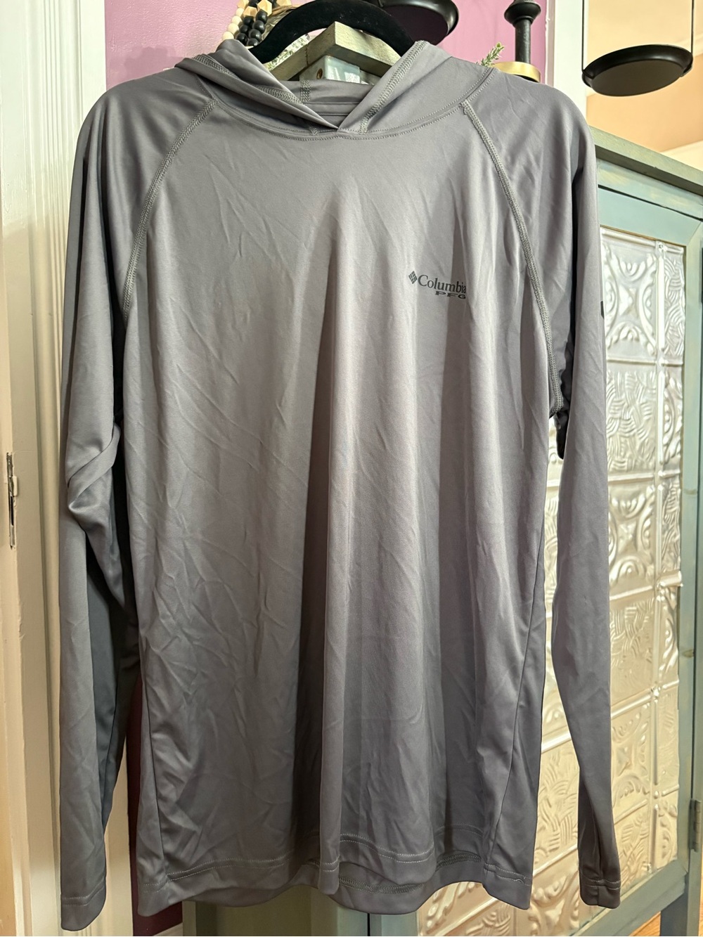 Men’s Columbia PFG Lightweight Hooded Long Sleeve Shirt - Gray